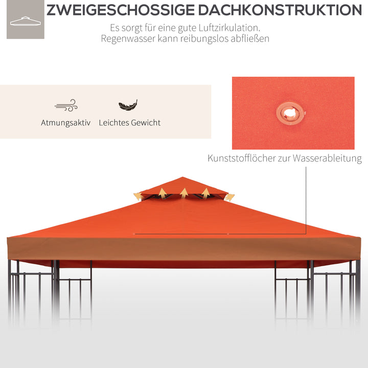 Udskiftningstag til 3x3m pavillon, vandafvisende pavillontag til metalpavillon, udskiftningstag til havepavillon, festtelt, havetelt, polyester, rustrød