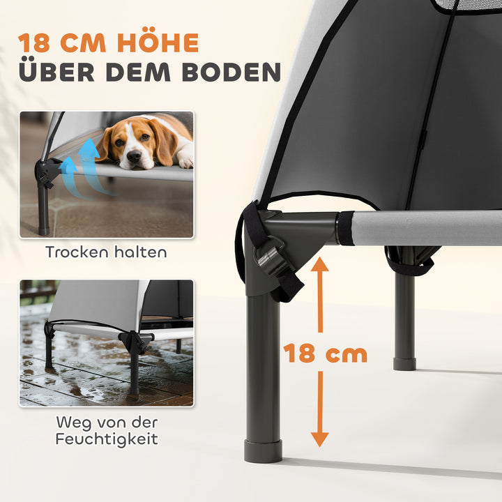 Udendørs hundeseng med tag, hævet hundeseng til mellemstore hunde, 76 x 61 x 71 cm, lysegrå