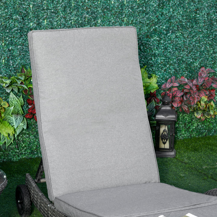 Polyrattan liggestol, havestol med hynde, justerbar i 5 positioner, rattan liggestol, havemøbler, S-formet liggestol, metal, grå, 207 x 70 x 70 cm
