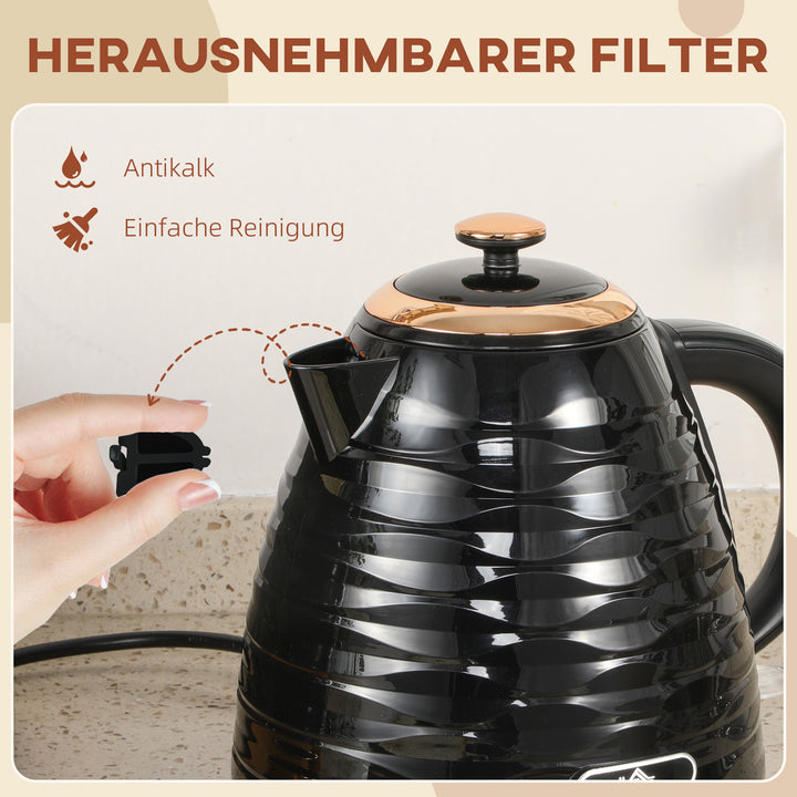 Elkedel, 1,7 l, 2,2 kW, hurtigkogningsfunktion med aftageligt, vaskbart antikalkfilter