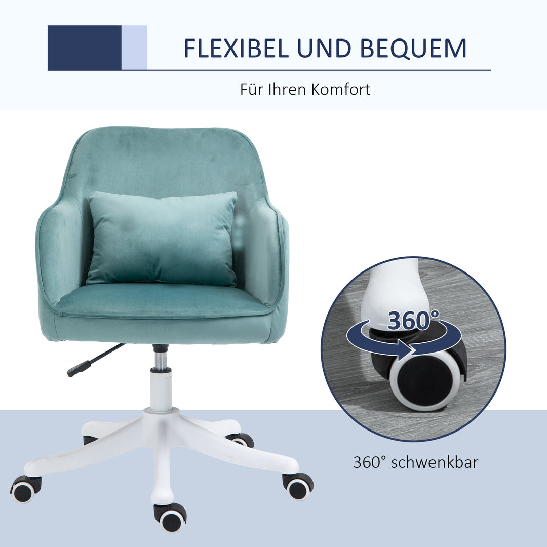 Massagekontorstol i fløjlslook, lændehynde med vibrationsmassage, op til 115 kg, usb-trinposition, højdejusterbar, 57b x 70d x 78-86h cm, grøn