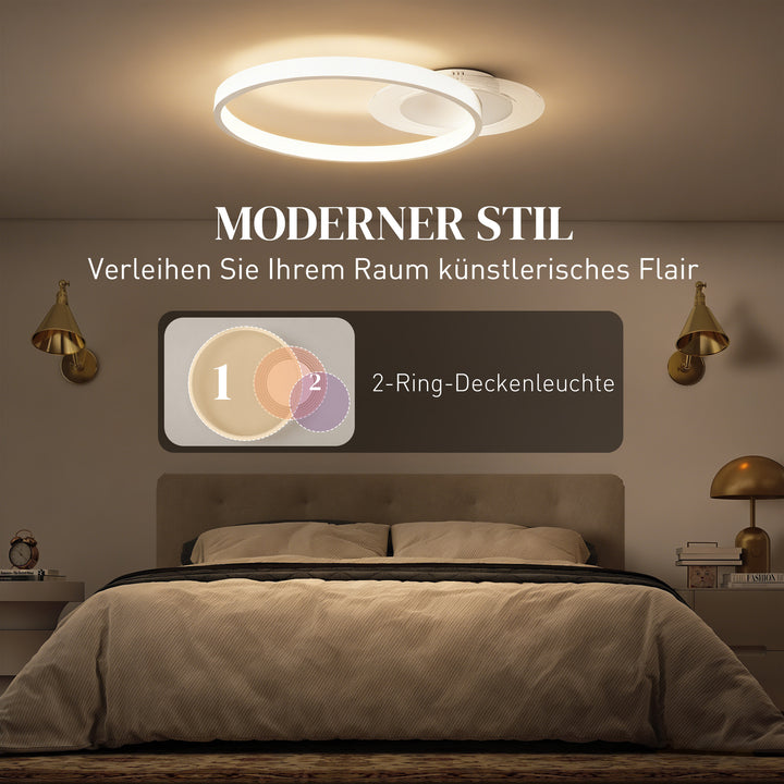 Loftlampe, loftslampe med design med to ringe, rund 50 x 40 x 7,4 cm, hvid