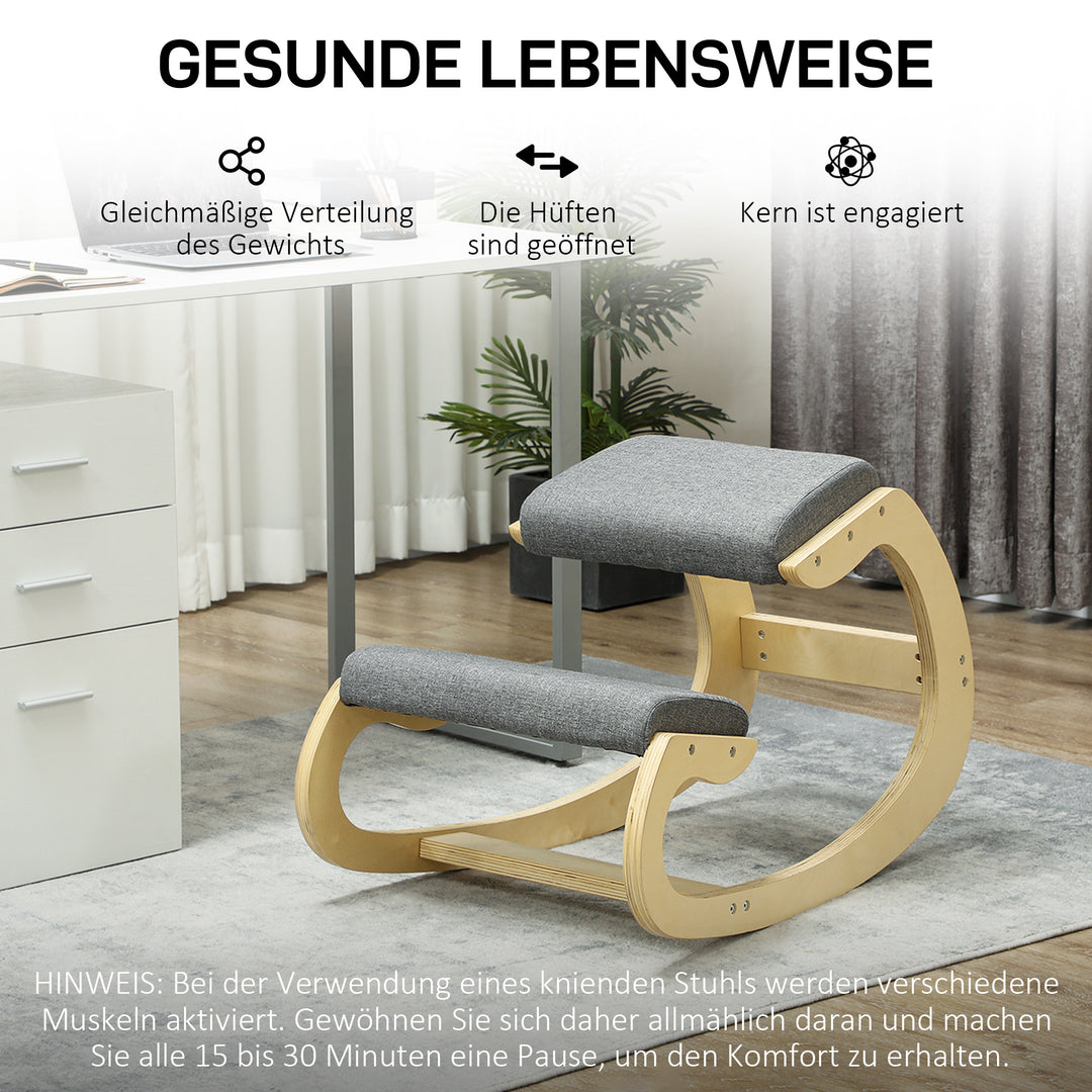 Ergonomisk gyngestol til knæ til hjemmekontor for at forbedre kropsholdningen, grå
