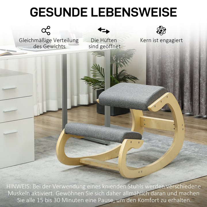 Ergonomisk gyngestol til knæ til hjemmekontor for at forbedre kropsholdningen, grå