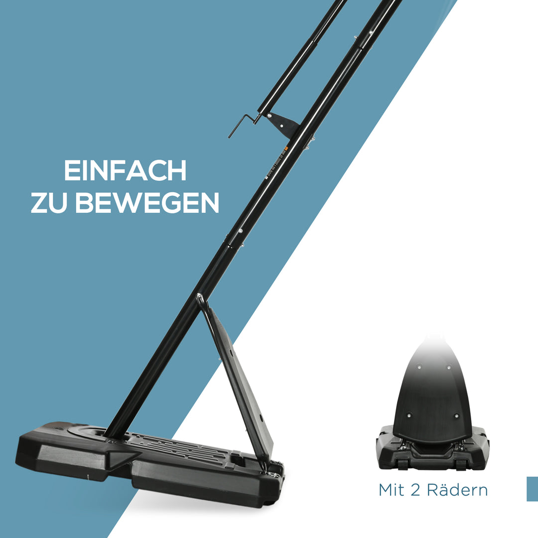 Basketballstativ, justerbar kurvhøjde 2,3-2,9 m, nedre reboundstang, fyldbar base, rød+sort