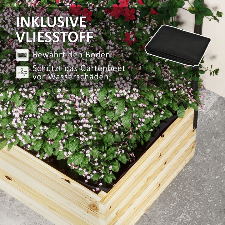 Højbed med espalier, fleeceforing, naturtræ, stål, 80x38x145 cm, sort