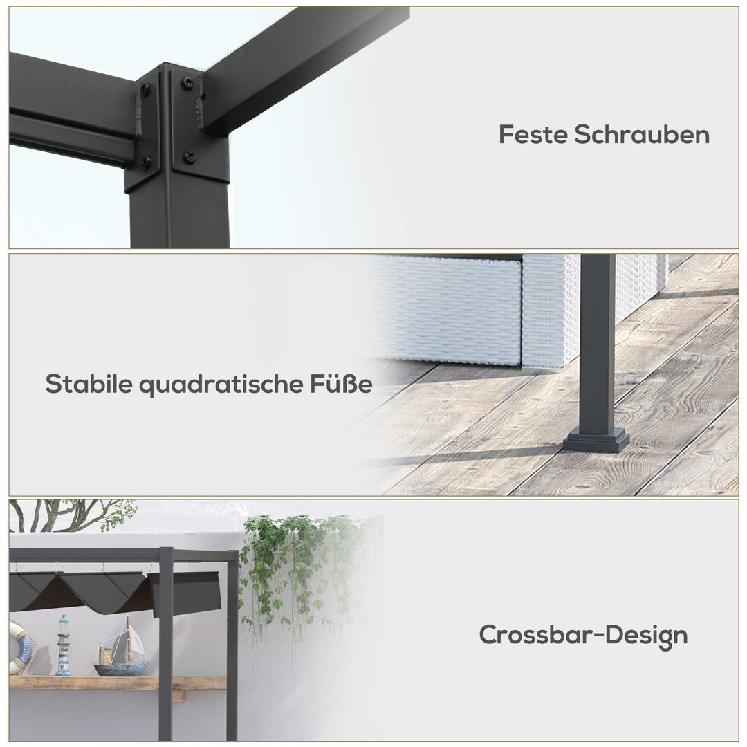 Pergola ca. 3x2m Havepavillon Terrassetag Metal Fritstående Havepavillon med Justerbart Tag, UV-beskyttelse, Solskærm til Terrasse og Have, Sort+Grå