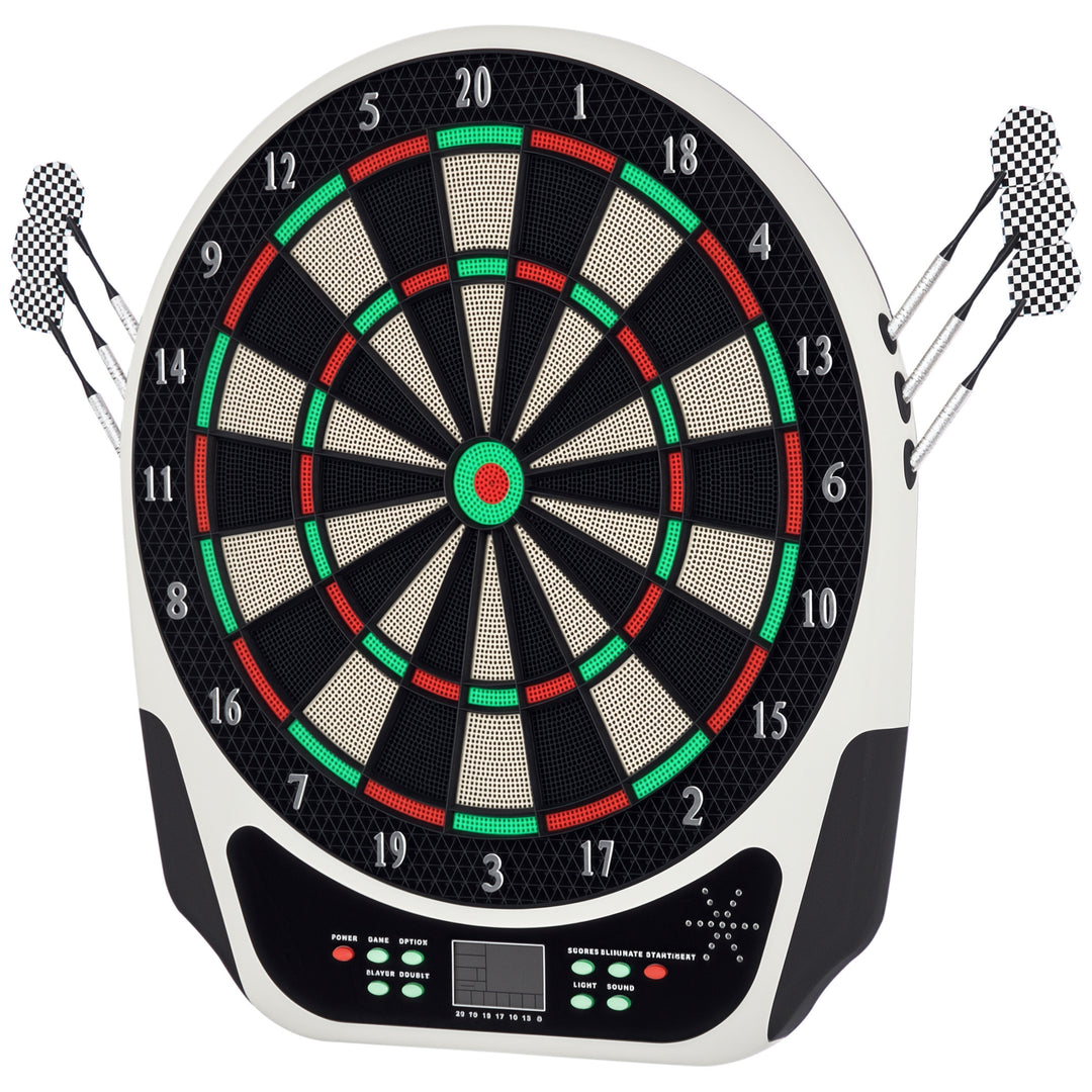 Elektronisk dartskive med stemmemeddelelser, LED-displays, 6 pile, 24 pilhoveder, 18 spil, 159 variationer, dartmaskine, dartskivesæt til op til 8 spillere
