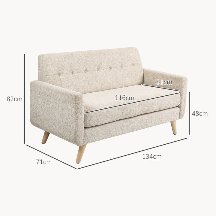 To-personers sofa, komfortabel, 134 x 71 x 82 cm, beige