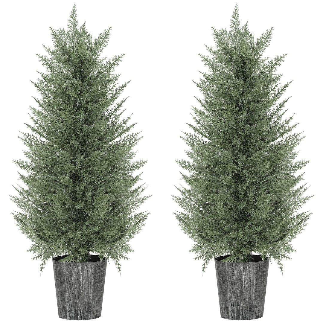 Sæt med 2 store kunstige cypresser, 90 cm, kunstige planter, kunstige plastikplanter i potter 15 x 15 x 90 cm, grønne