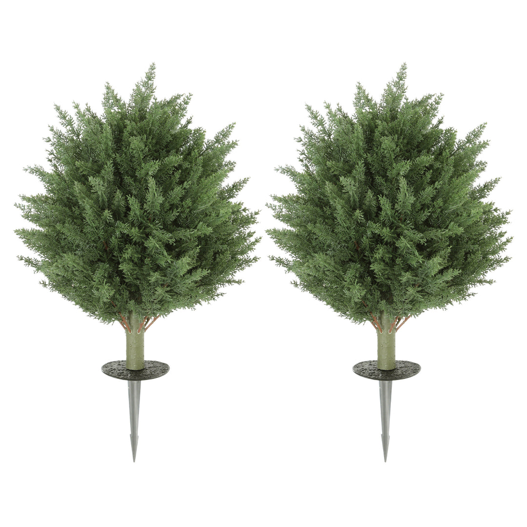 Sæt med 2 kunstige planter, UV-bestandig kunstig cypresplant med 387 blade og jordpæl, Ø40 x 60H cm, grøn