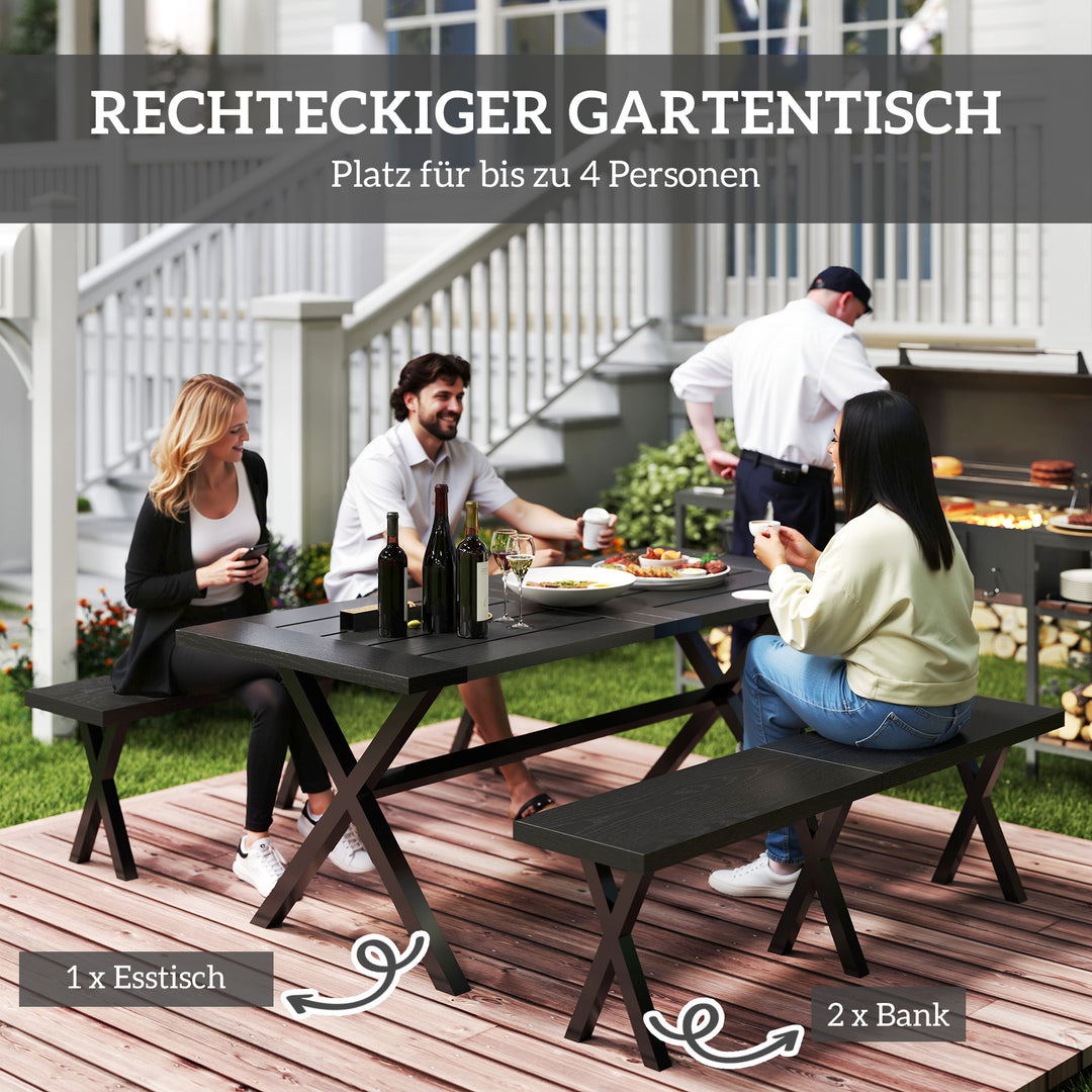 Ølteltsæt til 6 personer, vejrbestandigt, trælook, aluminiumsramme, sort