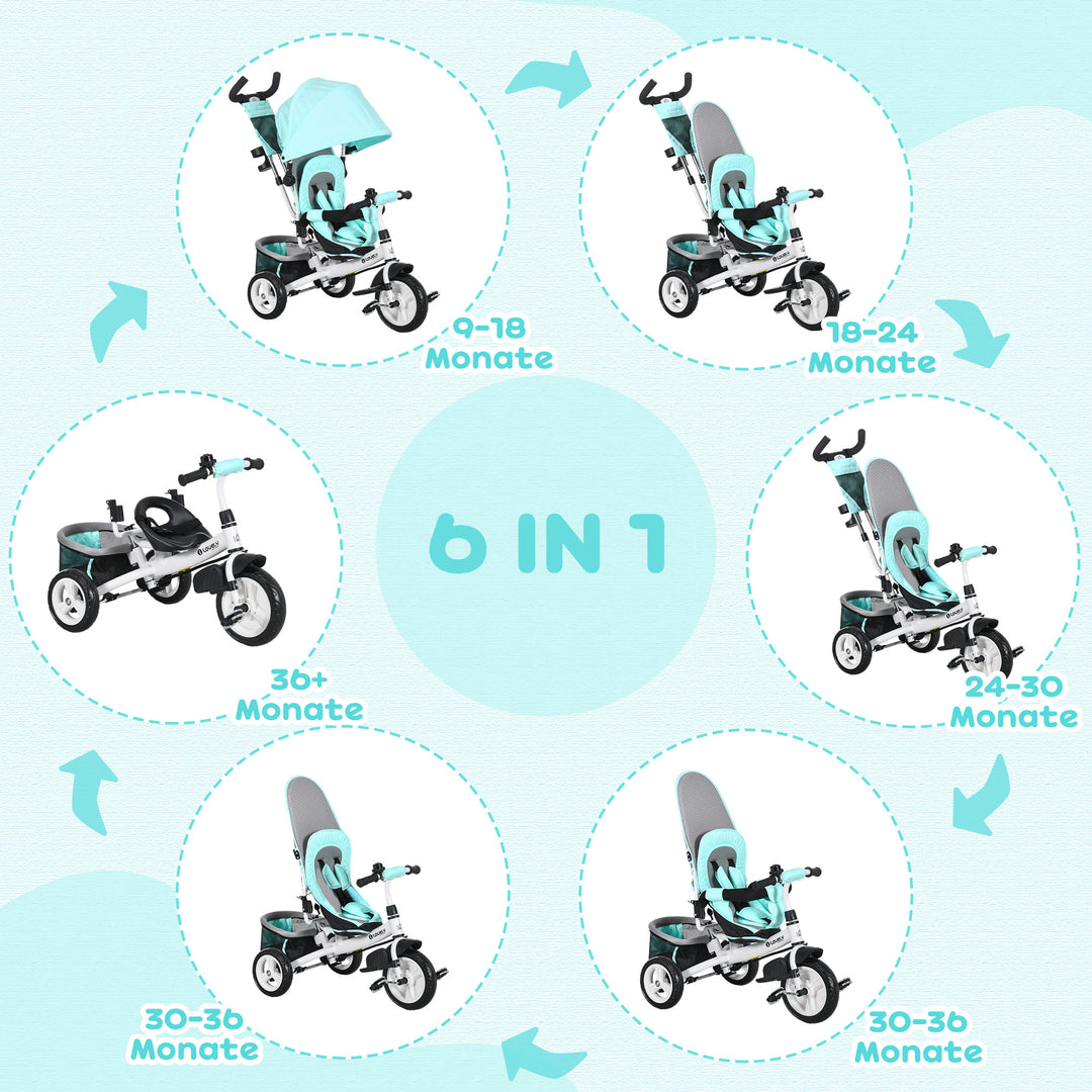 Børnetrehjulet cykel, børnecykel, bagkurv, kopholder, solskærm, metal, grøn