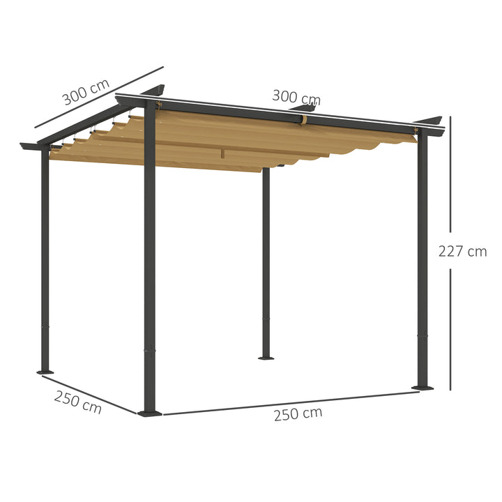3 x 3 m havepergola med justerbart tag, metalramme, UPF30+ beskyttelse, solskærm til veranda, terrasse, beige