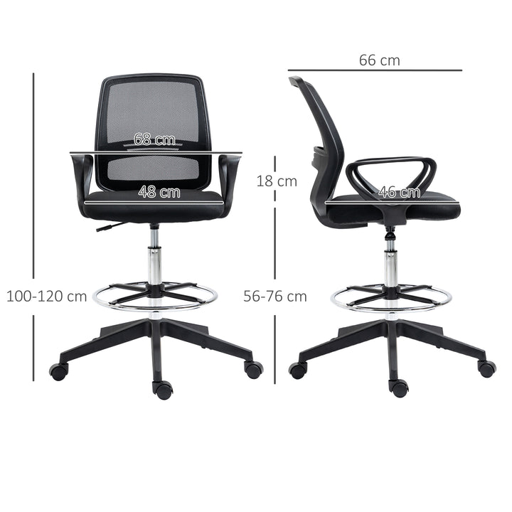 Ergonomisk kontorstol med armlæn og justerbar fodring, højdejusterbar drejestol med netpolstring, sort
