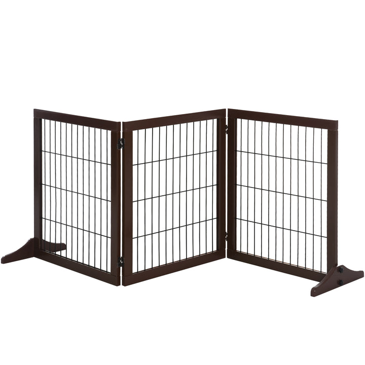 Fritstående hundegitter med fødder, 185 x 71 cm, træ, til trapper, døre, køkken, entré, 3 paneler, brun