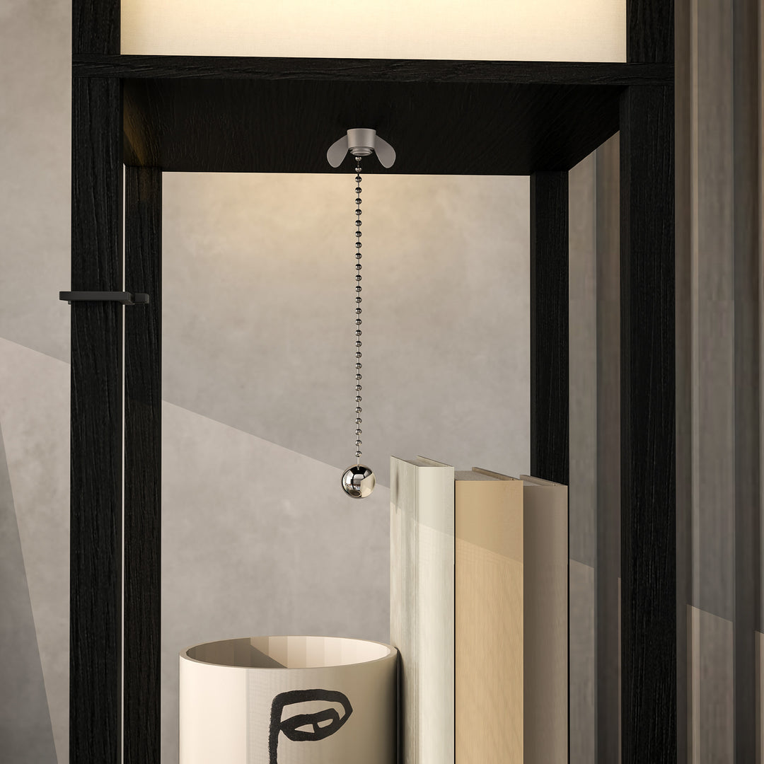 Gulvlampe med 3-lags hylde, fodkontakt, usb-porte, mdf, sort