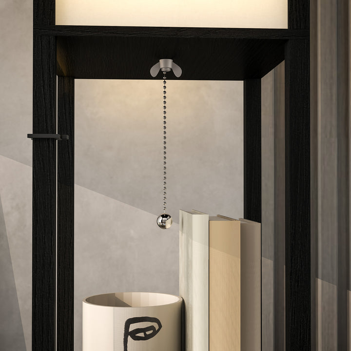 Gulvlampe med 3-lags hylde, fodkontakt, usb-porte, mdf, sort