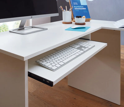 Hjørneskrivebord i skadinavisk stil, 140 x 75,5 x 120 cm, hvid