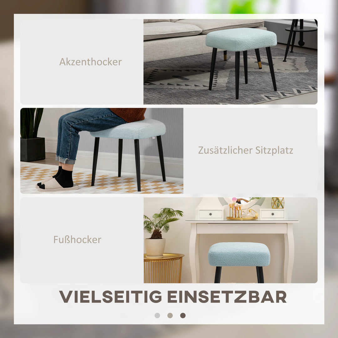 Skammel, fodstøtte, polstret sæde, kashmirlook, stålben, 42 x 42 x 47 cm, lyseblå