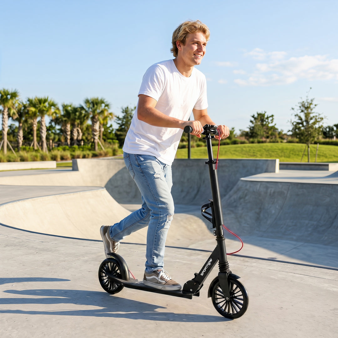 Cityscooter, aluminium, højdejusterbar og foldbar, med 200 mm PU-hjul, ABEC-7 kuglelejer, dobbelt bremsesystem