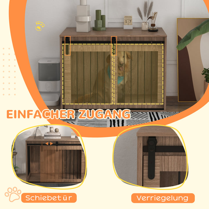 Hundebur, aflåseligt, trælook, rustikt design, 98 cm x 58 cm x 67 cm, valnød + sort