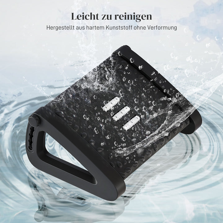 Skrivebordsfodstøtte, højdejusterbar fodskammel med massageoverflade og hjul, plastik, sort