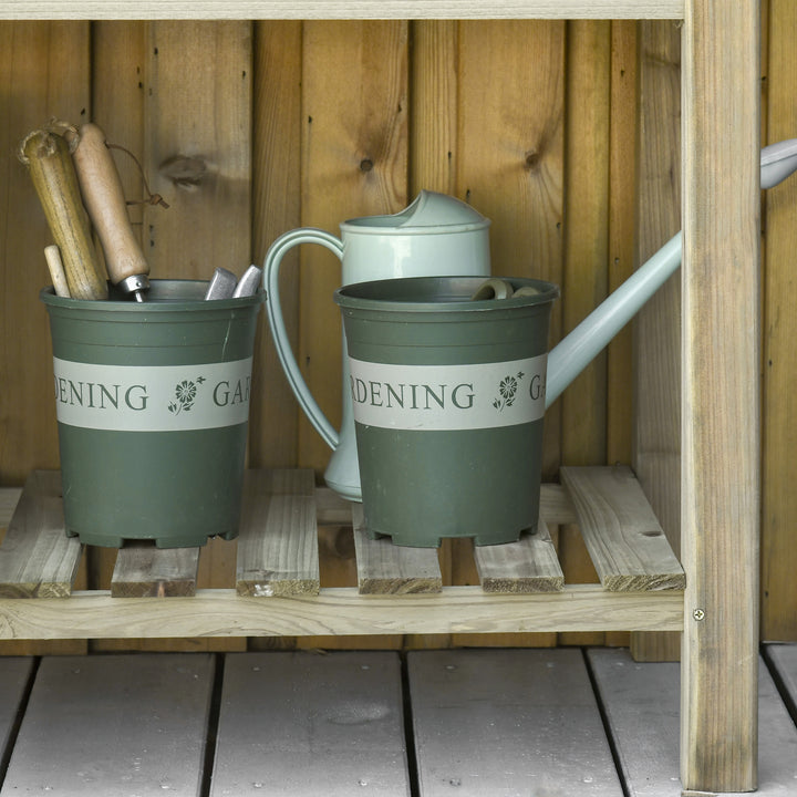 Højbed, hævet træplantekasse med bundhylde, robust konstruktion, drænhuller, 91l x 51b x 76h cm, grøn