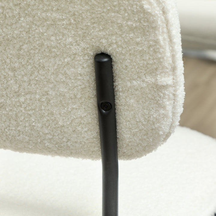 Sæt med 4 spisestole, blødt stofbetræk, stålben, armløs design, hvid