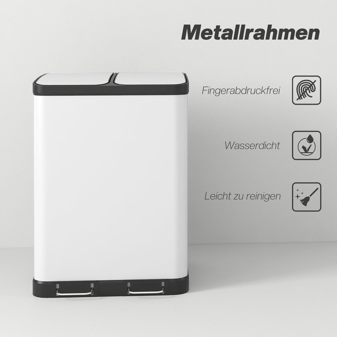 Dobbeltrums affaldsbeholder, 2 x 30L, fingeraftryksresistent, pedal, aftagelige indvendige spande, grå