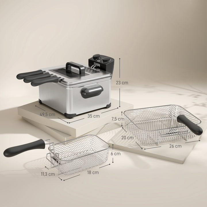 Frituregryde, 5 l oliekapacitet, timer, vindue, 2000 w effekt, sølv