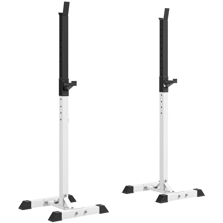 Vægtstangstativ, sæt med 2, lasteevne op til 150 kg, højdejusterbar, stål, hvid+sort, 52 x 48 x 160 cm