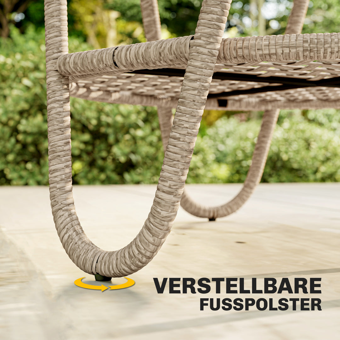 Polyrattan sidebord, 2-lags sofabord med hylde, glasplade, justerbare fødder, 65 x 65 x 50 cm, gul