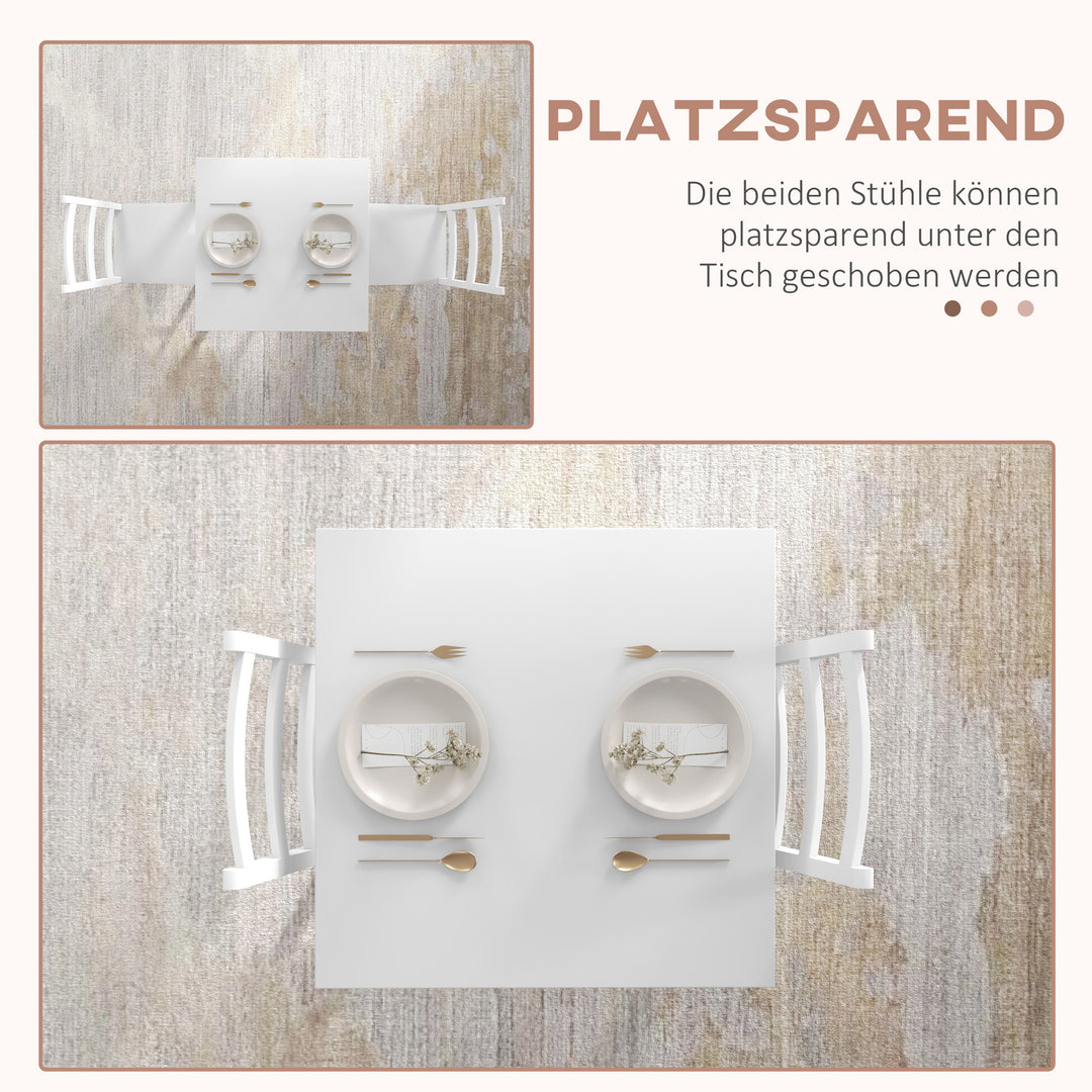 3-Delt spisebordssæt med bord og stole, massivt træ, hvid