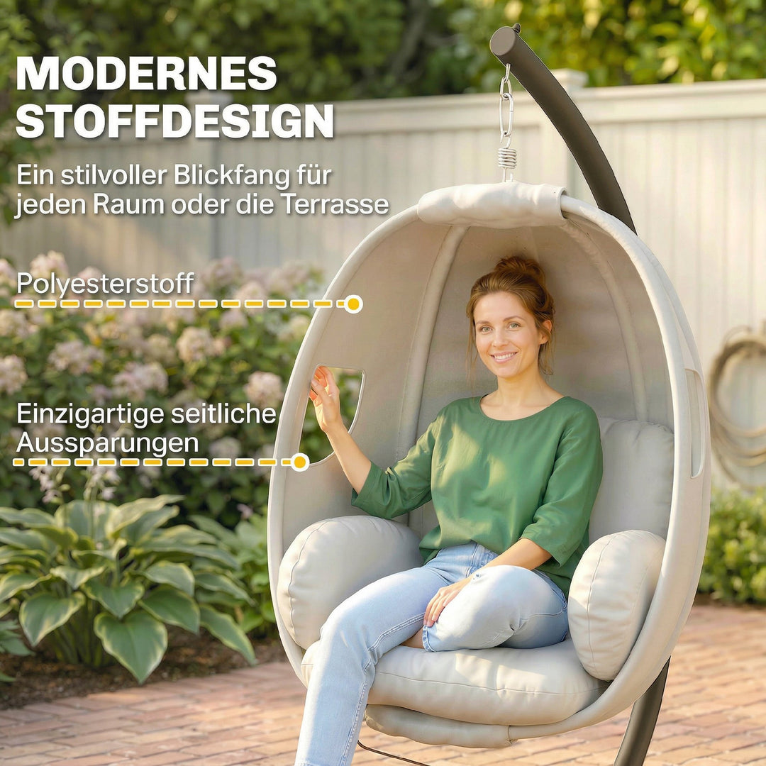 Hængestol med stel, foldbar hængekurv med tykke sædehynder, justerbar højde, sikkerhedssele op til 120 kg