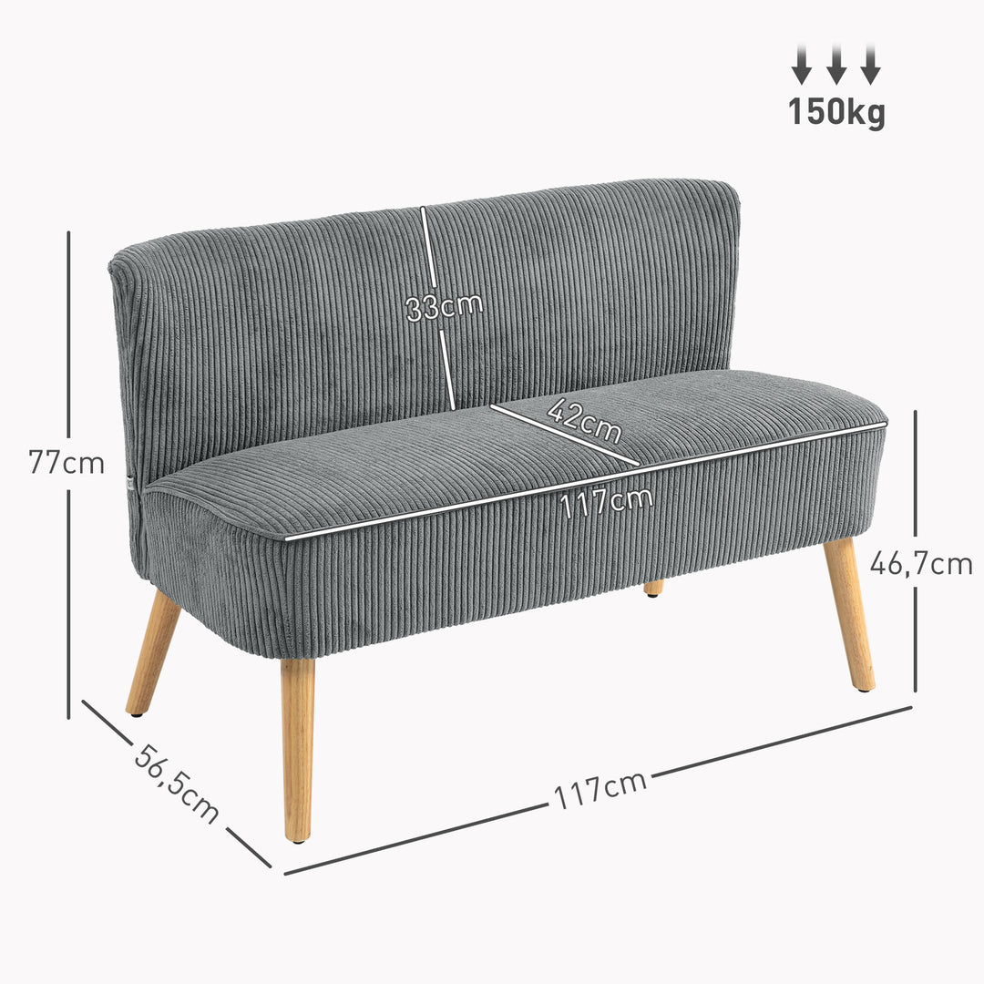 2-Personers polstret sofa, træ, fløjl polyester, skum, 117 x 56,5 x 77 cm, grå