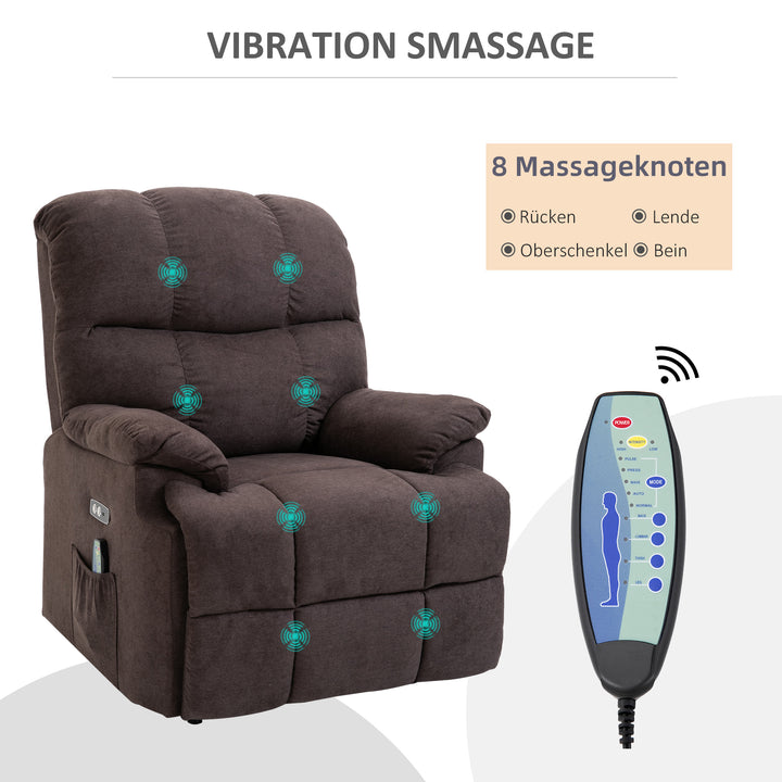 Massagestol med stand-up-hjælp, afslappende stol med stand-up-hjælp, inklusive fjernbetjening, usb-interface, brun