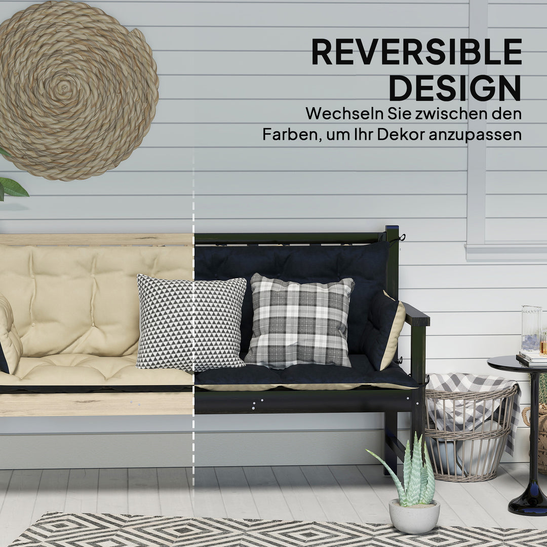 Udendørs hyndesæt til bænk eller verandagynge, tofarvet, polyester, skum, 180 x 110 x 8 cm, beige+sort