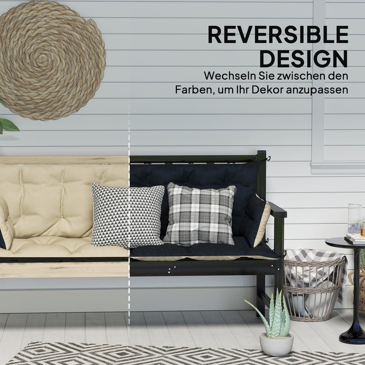 Udendørs hyndesæt til bænk eller verandagynge, tofarvet, polyester, skum, 180 x 110 x 8 cm, beige+sort