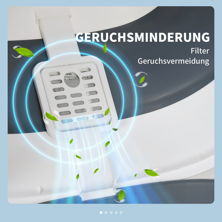 Kattebakke, med kattebakke, indgang med gulvrist, aftageligt låg, hvid+grå, 52 x 41 x 38 cm