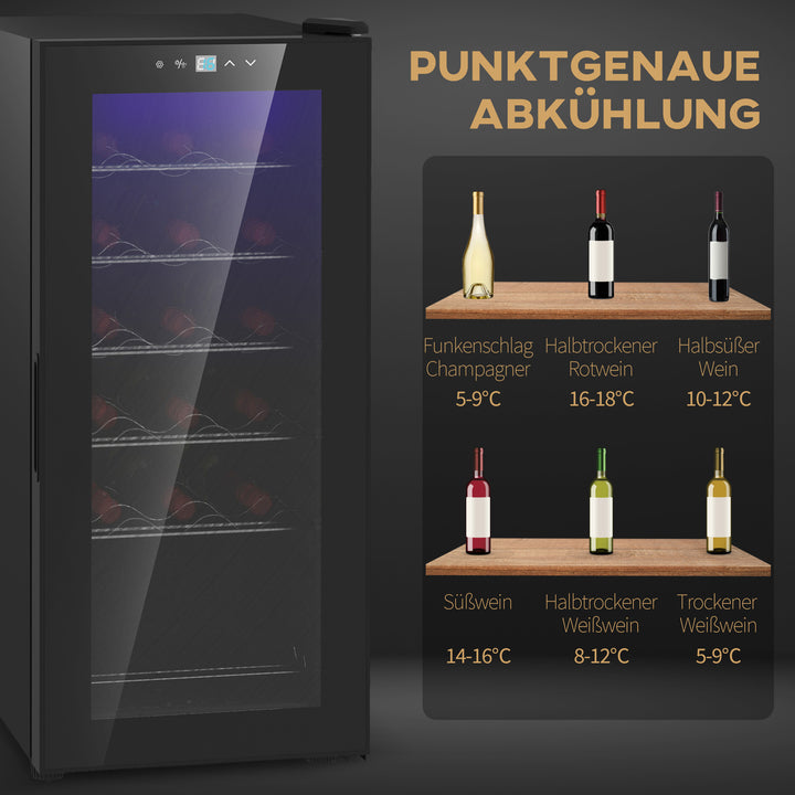 Vinkøleskab, stille, 5-18°C, touchscreen, belysning, 34,5x45x78cm, sort