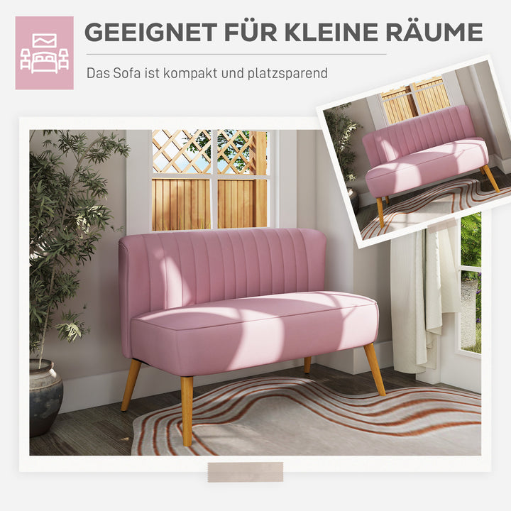 2-Personers stofsofa polstret sofa dobbeltsofa siddemøbler loungesofa træ fløjlsagtig polyesterskum pink 117 x 56,5 x 77 cm