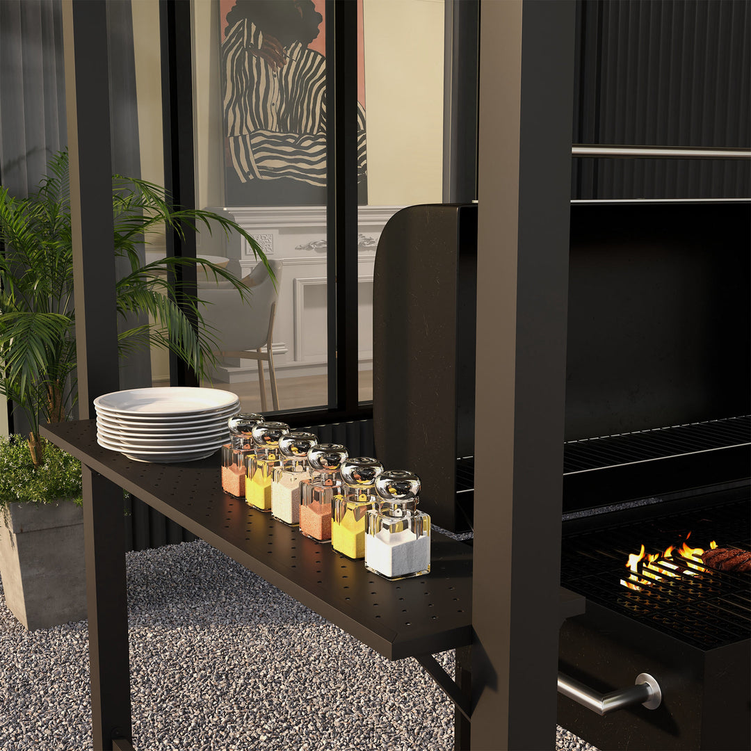 Bbq-pavillon, 2 sidehylder, kroge, stålramme, 1,1 x 2,3 m, mørkegrå