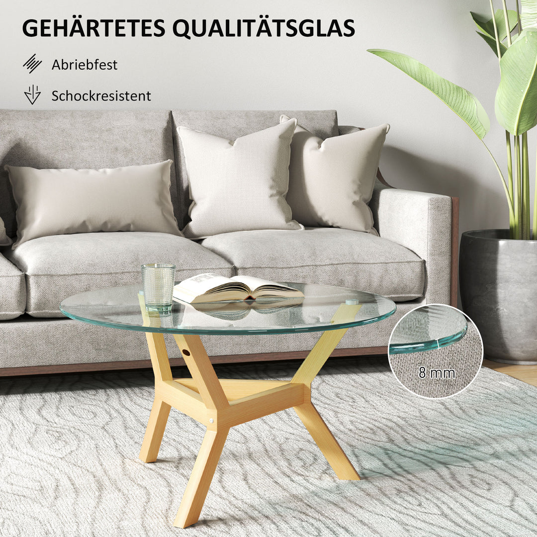 Rundt sidebord i hærdet glas med justerbare fodpuder og stålramme til stue, soveværelse