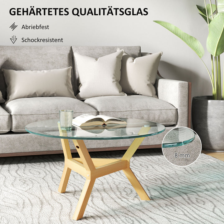 Rundt sidebord i hærdet glas med justerbare fodpuder og stålramme til stue, soveværelse