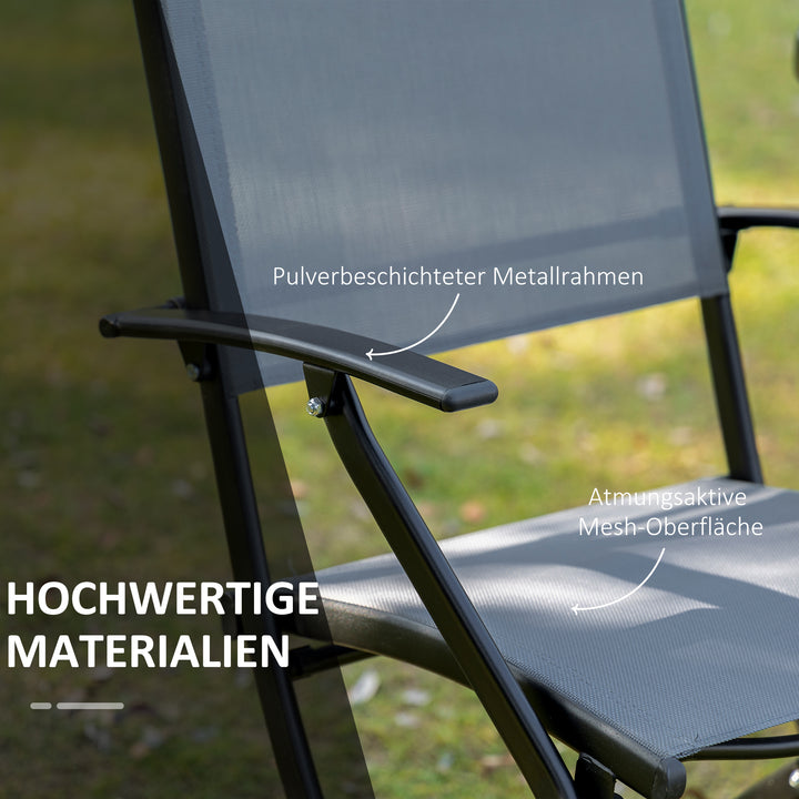 Foldbart balkonsæt til 2 personer med 1 bord og 2 stole, havemøbelsæt i metalnet, sort og grå