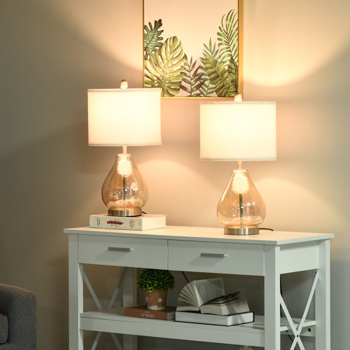 Sæt med 2 bordlamper, e27-fatning, 40 w, glas, hør, metal, rav, 30 x 56 cm