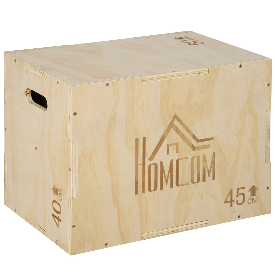 Plyo Box, træhoppekasse, plyometrisk platform med håndtag til hjemmebrug, 45 x 40 x 60 cm, naturtræ