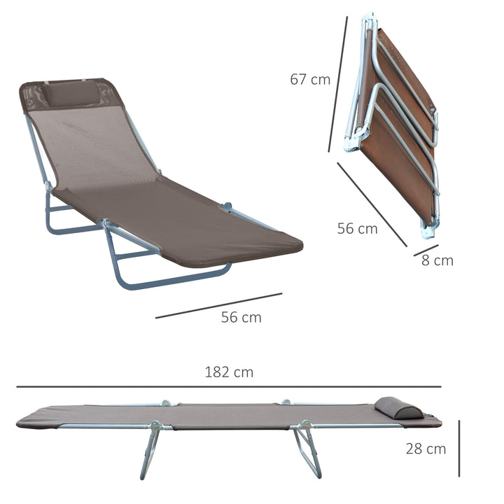 Sammenklappelig liggestol, havestol med nakkestøtte, justerbar 5-positions liggestol, campingstol, lasteevne op til 120 kg, egnet til have, balkon og pool, 4 farver (brun)