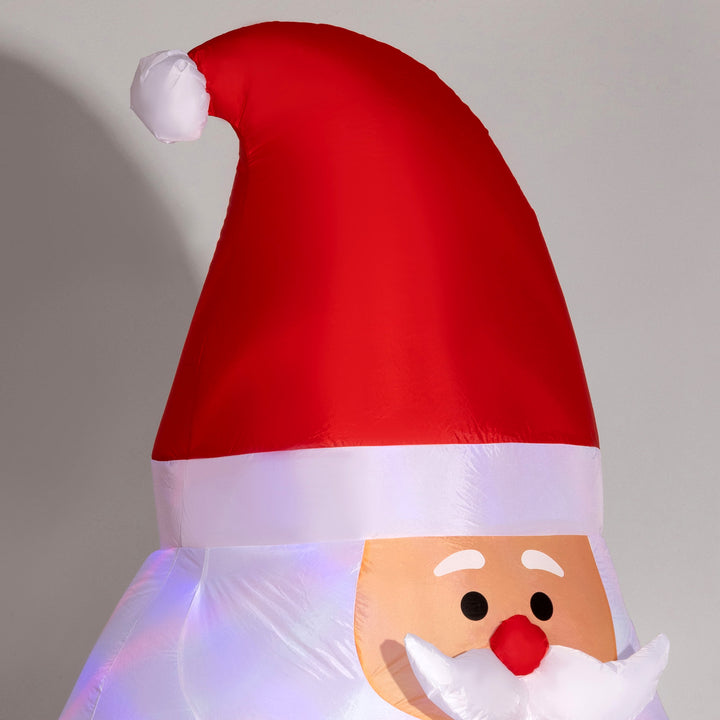 Oppustelig julemand med roterende lyskugle, juledekoration til haven